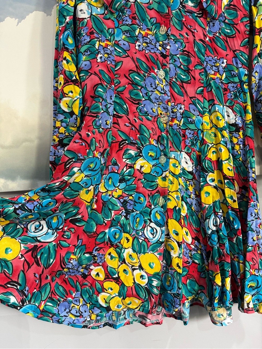 Vintage 80s/90s Mariposa Floral Rayon Mini Dress Square Sailor Collar M/13 - Picture 6 of 11